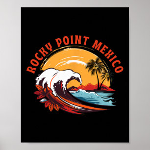 Retro Sunset Rocky Point Mexico Summer Surfing Poster