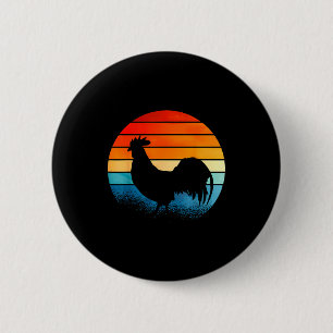 Retro Sunset Rooster Chicken Lover  Button