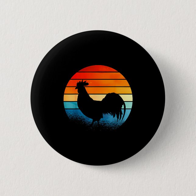 Retro Sunset Rooster Chicken Lover  Button (Front)