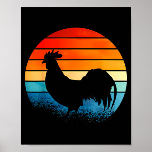 Retro Sunset Rooster Chicken Lover  Poster