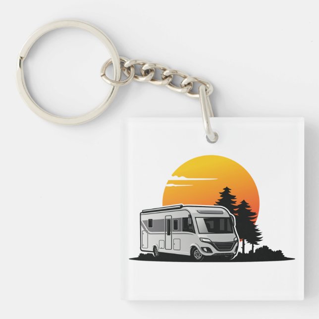 Retro Sunset RV Motorhome Owner Gift,motorhome Car Keychain (Front)