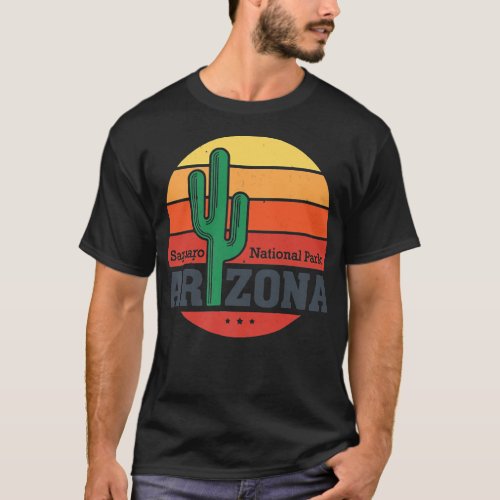 Retro Sunset Saguaro National Park Arizona Cactus  T_Shirt