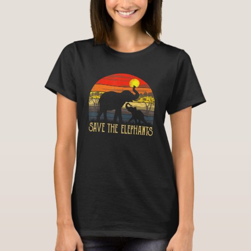 Retro Sunset Save The Elephants Africa Wild Animal T_Shirt
