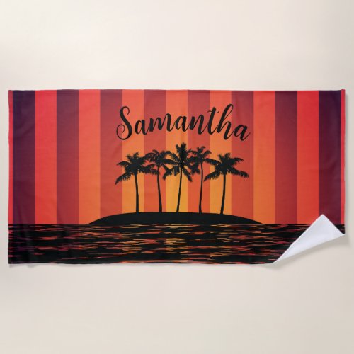 Retro Sunset Scene Beach Towel