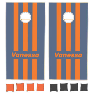 Retro Sunset Shoreline Three Pin Striped with Name Cornhole Set