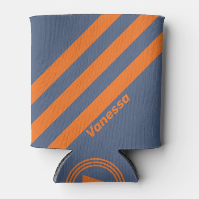 Retro Sunset Shoreline Three Stripes with Name Can Cooler (Front)