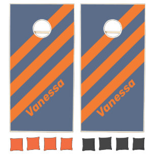 Retro Sunset Shoreline Three Stripes with Name Cornhole Set