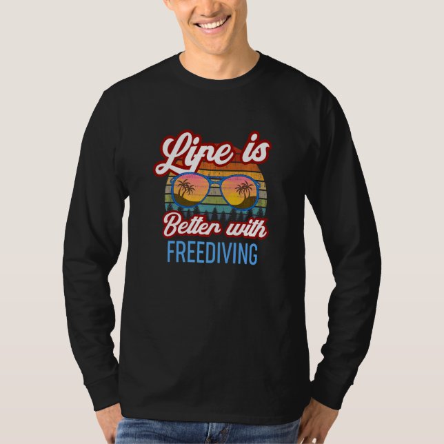 Retro Sunset Slogan   With Freediving T-Shirt (Front)