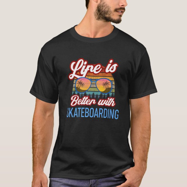 Retro Sunset Slogan   With Skateboarding T-Shirt (Front)