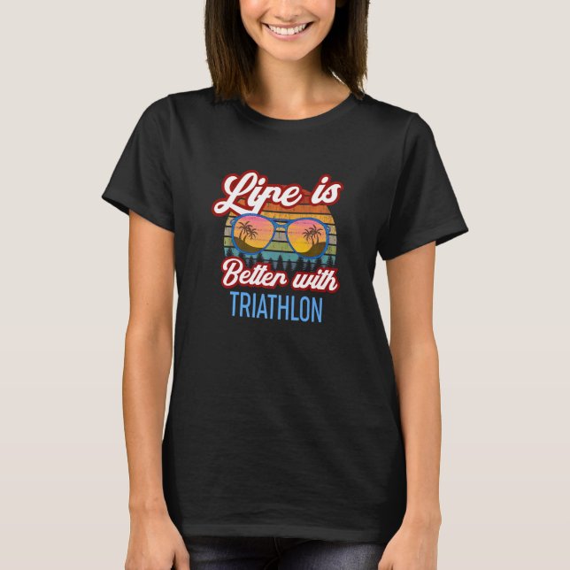 Retro Sunset Slogan   With Triathlon T-Shirt (Front)