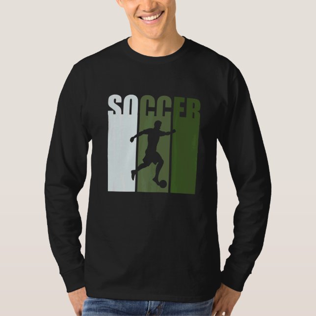 Retro Sunset Soccer Player Green Silhouette T-Shirt (Front)
