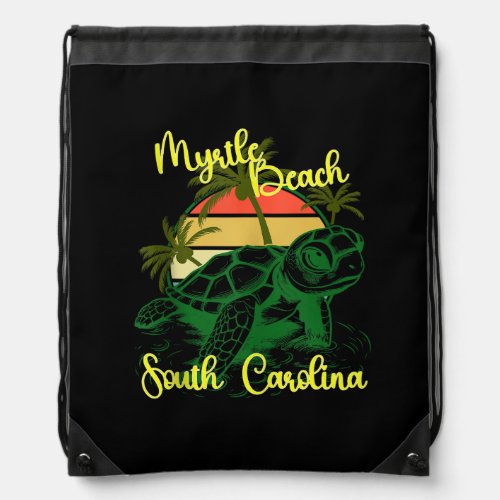 Retro Sunset South Carolina Myrtle Beach Sea Turtl Drawstring Bag