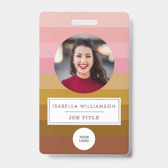 Retro Sunset Stripe Design Photo and Custom Info Badge (Front)