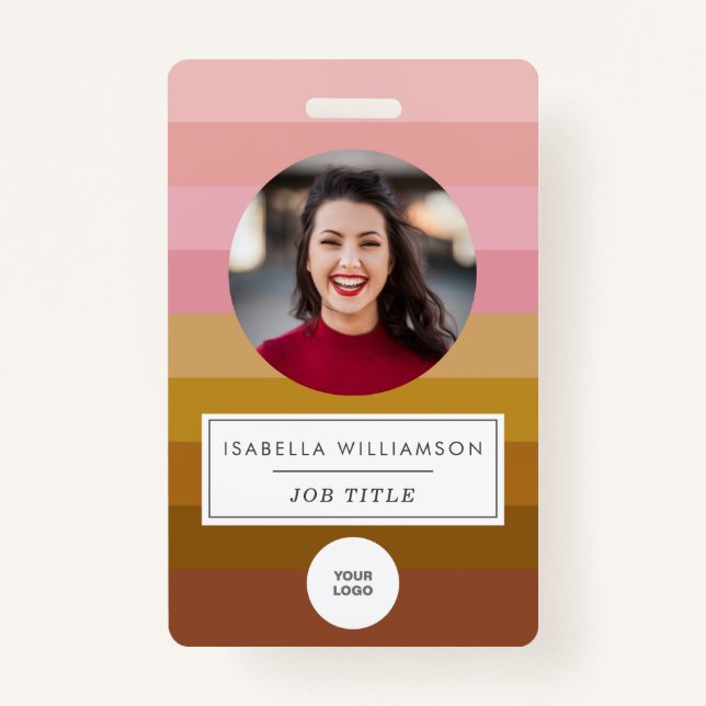 Retro Sunset Stripe Design Photo and Custom Info Badge (Front)
