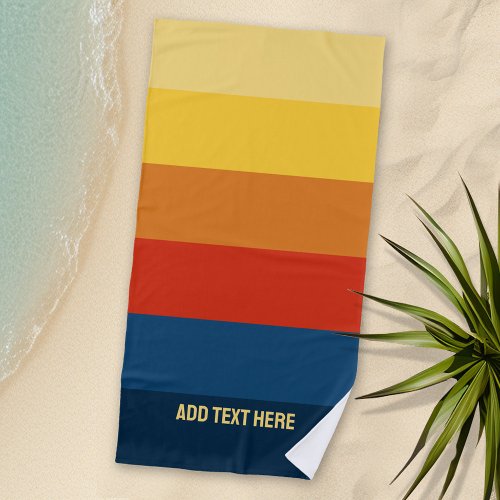 Retro Sunset Stripes with Simple Sans Serif Name Beach Towel