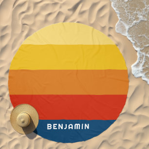 Retro Sunset Stripes with Simple Sans Serif Name Beach Towel