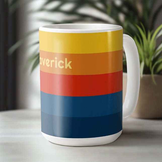 Retro Sunset Stripes with Simple Sans Serif Name Coffee Mug (Custom Mug - Personalize with Your Name or Initials)