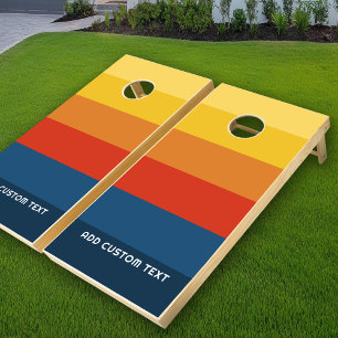 Retro Sunset Stripes with Simple Sans Serif Name Cornhole Set