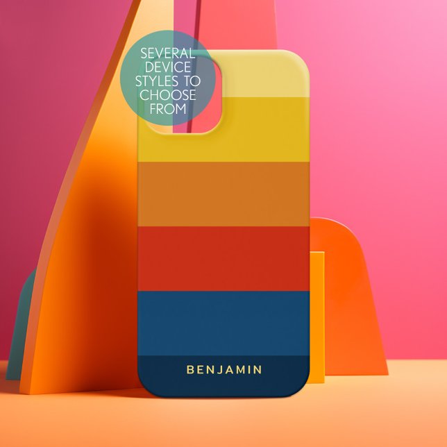 Retro Sunset Stripes with Simple Sans Serif Name Iphone Case (Personalized Phone Case - Pick Your Device Style and Customize the Design)