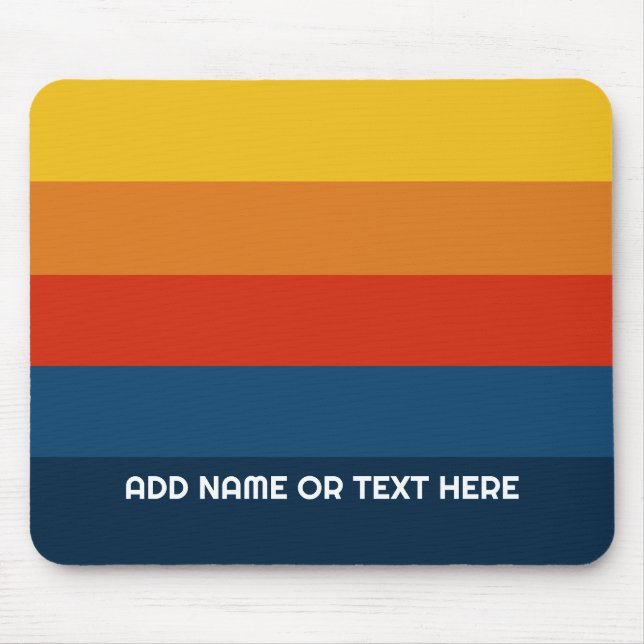 Retro Sunset Stripes with Simple Sans Serif Name Mouse Pad (Front)
