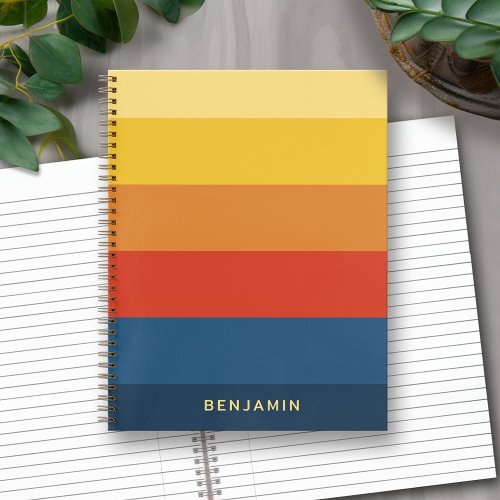 Retro Sunset Stripes with Simple Sans Serif Name Notebook