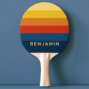 Retro Sunset Stripes with Simple Sans Serif Name Ping Pong Paddle