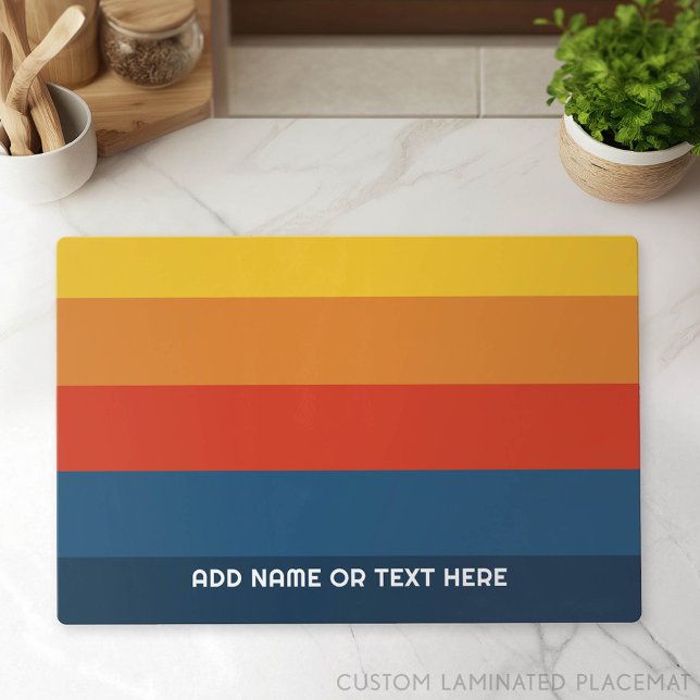 Retro Sunset Stripes with Simple Sans Serif Name Placemat (Personalized Placemat)