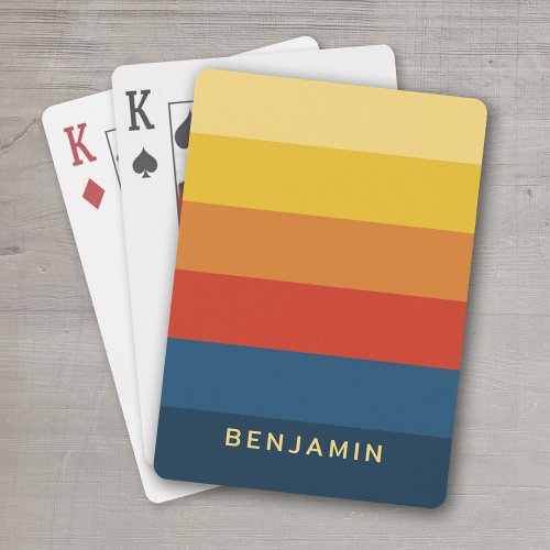 Retro Sunset Stripes with Simple Sans Serif Name Poker Cards
