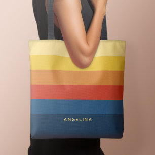 Retro Sunset Stripes with Simple Sans Serif Name Tote Bag