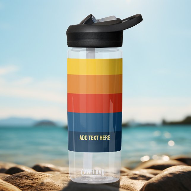 Retro Sunset Stripes with Simple Sans Serif Name Water Bottle (Personalized water bottle with retro stripes and your name)