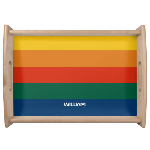 Retro Sunset Stripes with Simple Space Bold Name Serving Tray