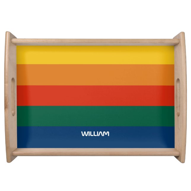 Retro Sunset Stripes with Simple Space Bold Name Serving Tray (Front)