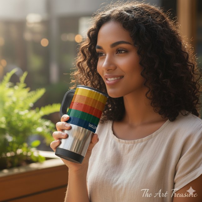 Retro Sunset Stripes with Simple Space Bold Name Travel Mug (Creator Uploaded)