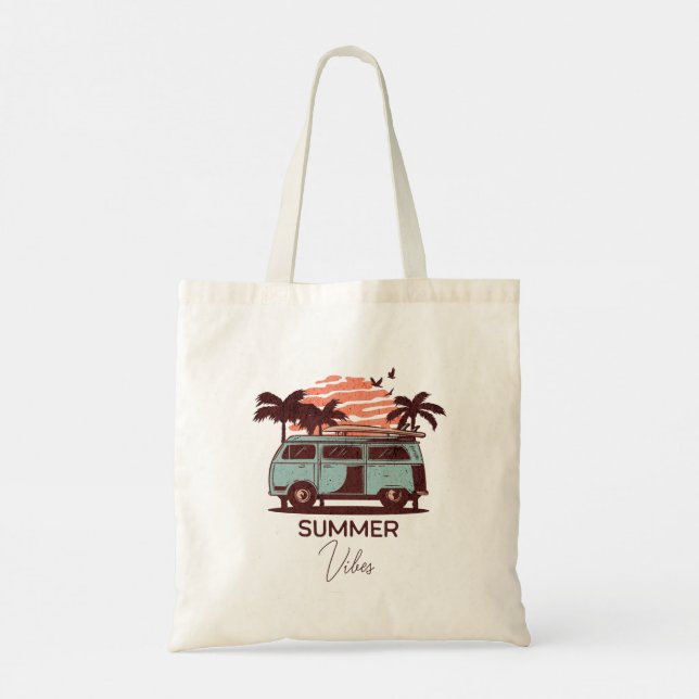 Retro Sunset Summer Vibes Tote Bag (Back)
