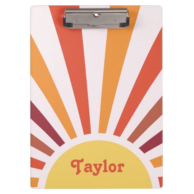 Retro Sunset Sun Rays Personalized Name Clipboard (Front)