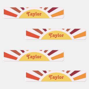 Retro Sunset Sun Rays Personalized Name Labels
