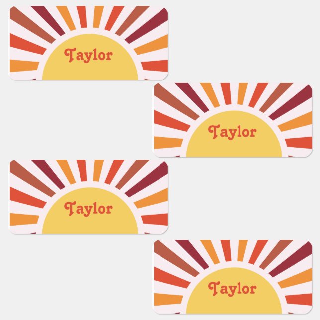 Retro Sunset Sun Rays Personalized Name Labels (Group)