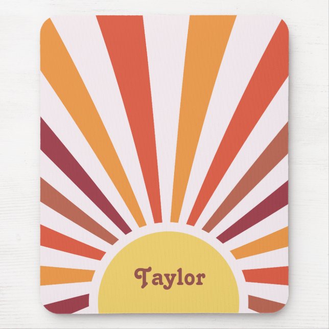 Retro Sunset Sun Rays Personalized Name Mouse Pad (Front)