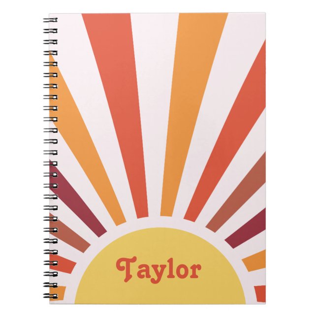 Retro Sunset Sun Rays Personalized Name Notebook (Front)