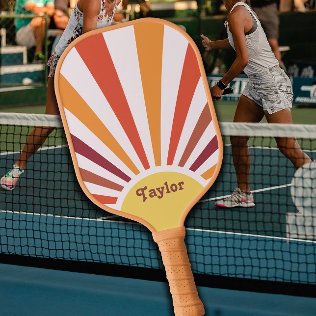 Retro Sunset Sun Rays Personalized Name Pickleball Paddle (Creator Uploaded)