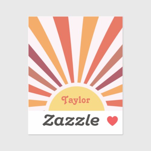 Retro Sunset Sun Rays Personalized Name Sticker