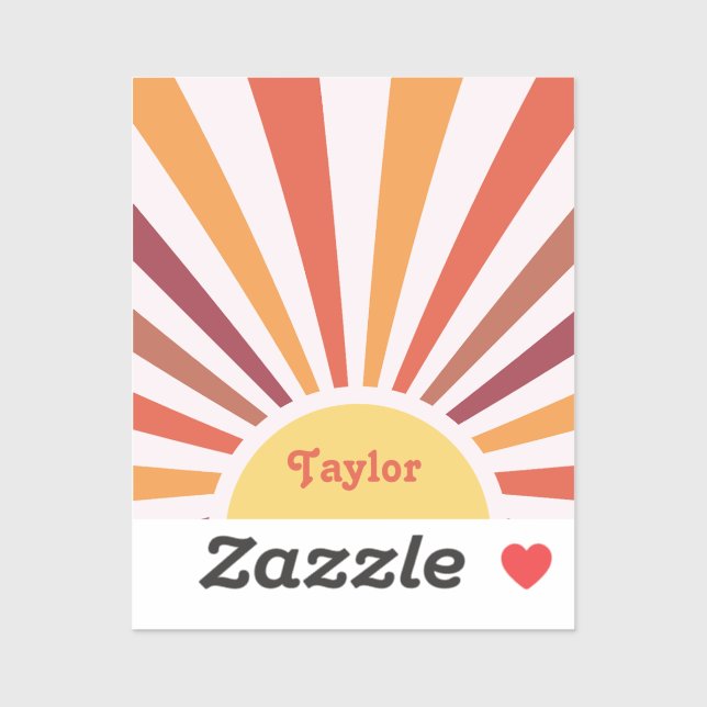 Retro Sunset Sun Rays Personalized Name Sticker (Sheet)