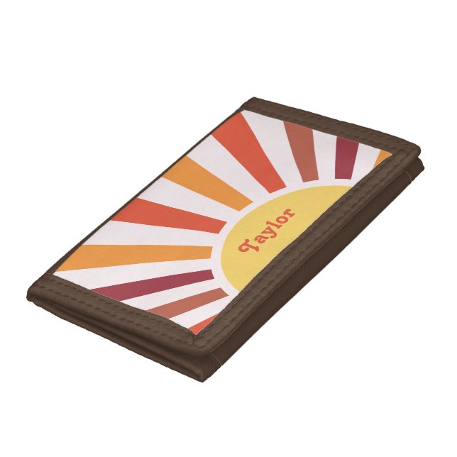 Retro Sunset Sun Rays Personalized Name Tri-fold Wallet (Bottom)