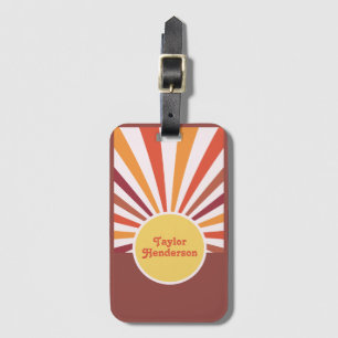 Retro Sunset Sun Rays Social Media QR Code Luggage Tag