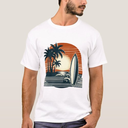 Retro Sunset Surf T_Shirt