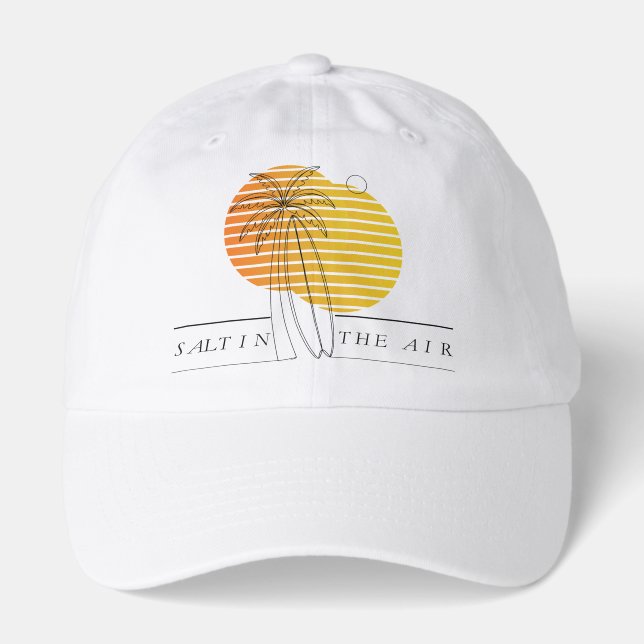 Retro Sunset Surfboard Minimalist Salt In The Air  Hat (Front)