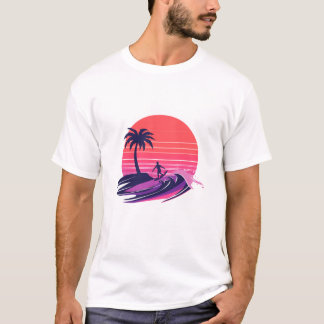 Retro Sunset Surfer Riding The Wave T-Shirt