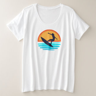 Retro Sunset Surfing _ Vintage Beach Vibes Plus Size T-Shirt