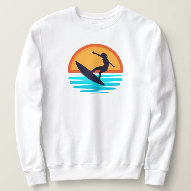 Retro Sunset Surfing _ Vintage Beach Vibes Sweatshirt (Design Front)