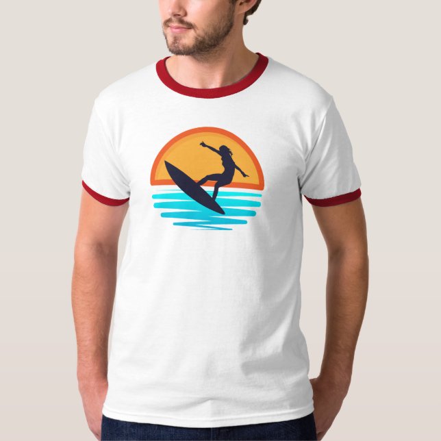 Retro Sunset Surfing _ Vintage Beach Vibes T-Shirt (Front)